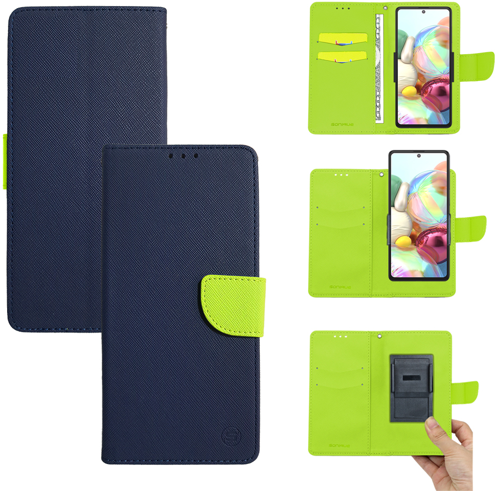 Θήκη Universal Sonique Trend Wallet με Clip έως 6,3" (168mm x 80mm x8mm) Σκούρο Μπλε/Λαχανί