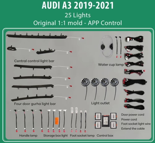 DIQ AMBIENT AUDI A3 8V-2 (Digital iQ Ambient Light Audi A3 mod. 2019-2021, 25 Lights with Airvent)