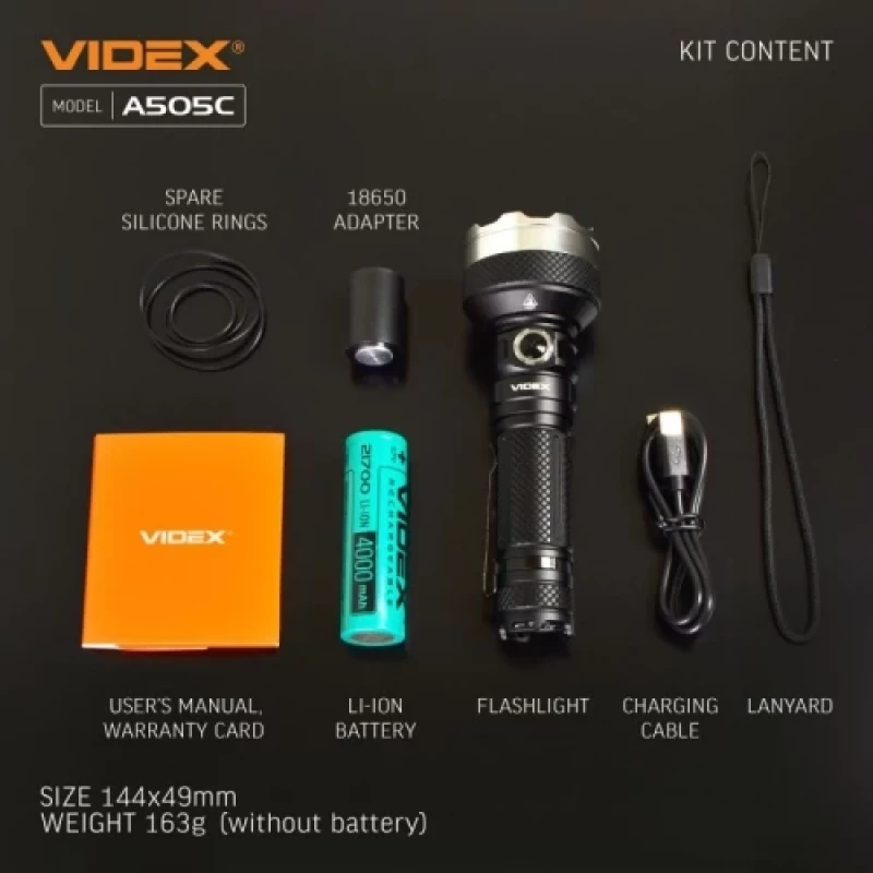 Videx A505C Επαναφορτιζόμενος Φακός Χειρός 5500LM IP68