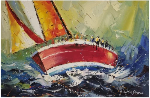 Πίνακας σε Καμβά Ναυτικού Περιεχομένου με Ιστιοφόρo στην Ανοιχτή Θάλασσα 90x60cm