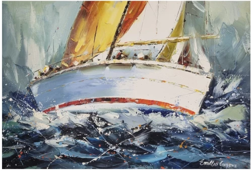 Πίνακας σε Καμβά Ναυτικού Περιεχομένου με Ιστιοφόρo στην Ανοιχτή Θάλασσα 90x60cm