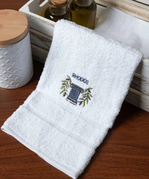 Δωδεκάδα πετσέτες χεριών (30cm x 50cm) λευκό με μπλέ κίωνα ΡΟΔΟΣ Silk Fashion