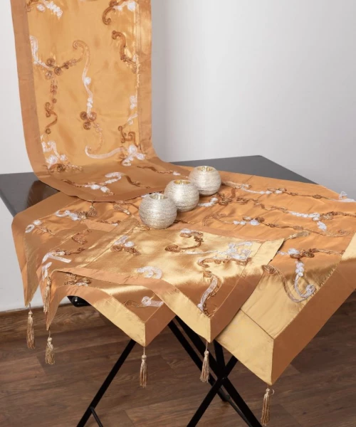 Σετ 4 τεμαχίων ( 40cm x 110cm 80cm x 80cm 2x37cm x 37cm )6271 Χρυσό Silk Fashion