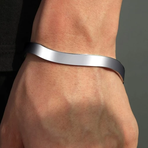 Ανδρικό ατσάλινο βραχιόλι χειροπέδα ασημί