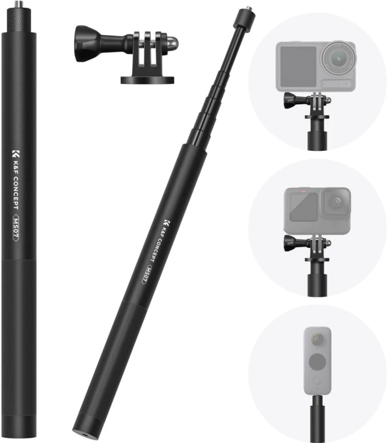 K&F Concept MS07 Invisible Selfie Stick 153cm Compatible with Insta360, GoPro, DJI Action KF09.132