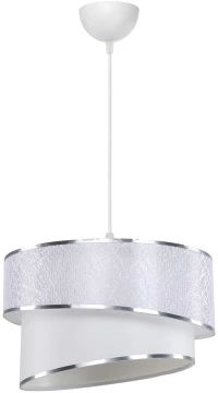 GloboStar® SONIA 203-0115 Μοντέρνο Κρεμαστό Φωτιστικό Καπέλο Μονόφωτο 1 x E27 IP20 Λευκό Ύφασμα με Ασημί Λεπτομέρεια -Μ30 x Π30 x Υ90 cm
