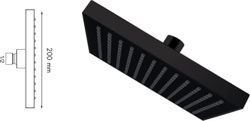 Κώδωνας Ντουζ Modea 00-3111 20x20 Black Matt (Μαύρο Ματ) Τετράγωνος