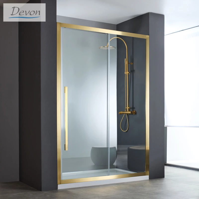 Καμπίνα Ντουζιέρας Ευθύγραμμη Devon Noxx 99-102x200cm Clean Glass Gold Brushed