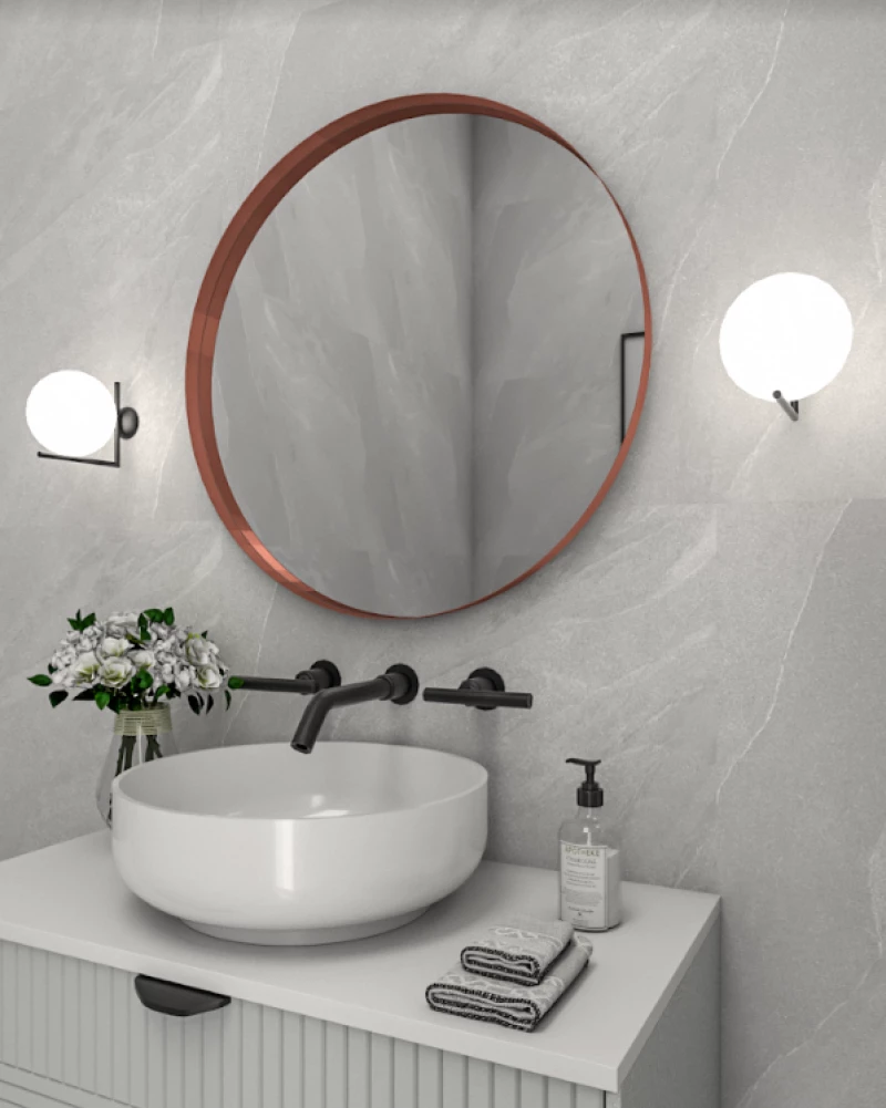 Κρεμαστός Καθρέπτης Iron Circle Slim Φ80 εκ. με Led White (Λευκός)