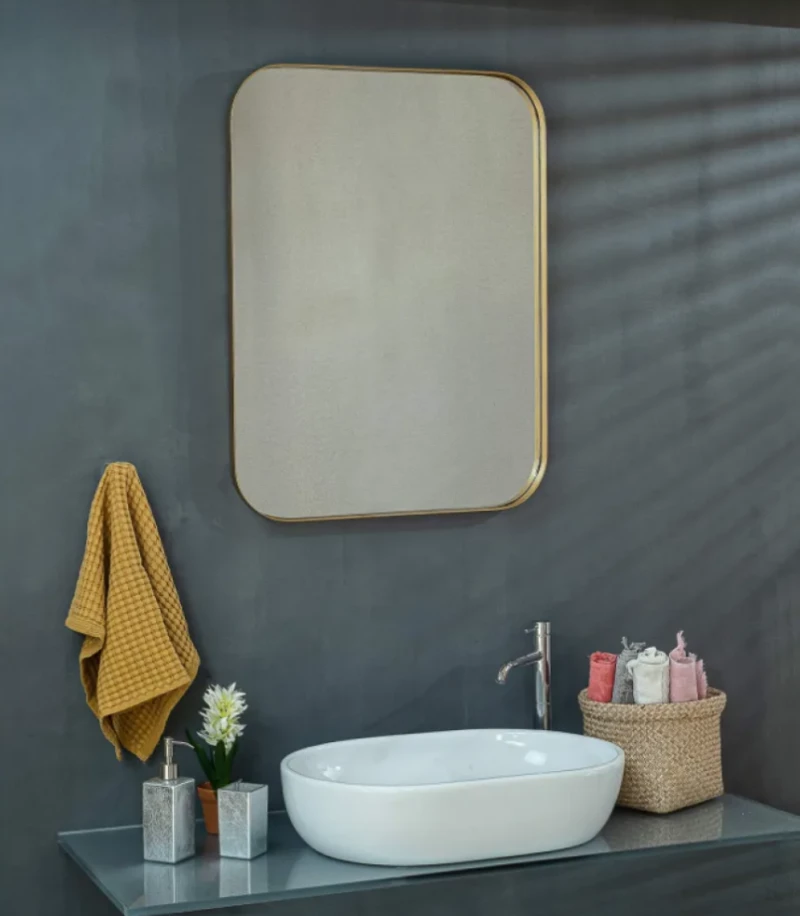 Κρεμαστός Καθρέπτης Iron Curved Angle 60x80 εκ. Ορθογώνιος με Led Bronze (Μπρονζέ)