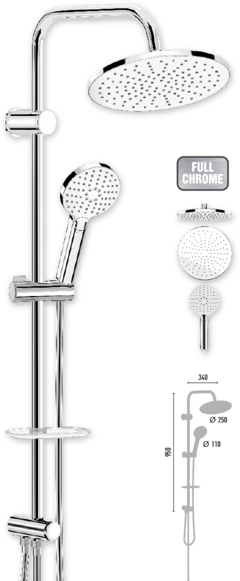 Στήλη Ντους Χωρίς Μπαταρία 95εκ. Duscheline Prestige Icon Cromefull DM-7455 Χρωμέ