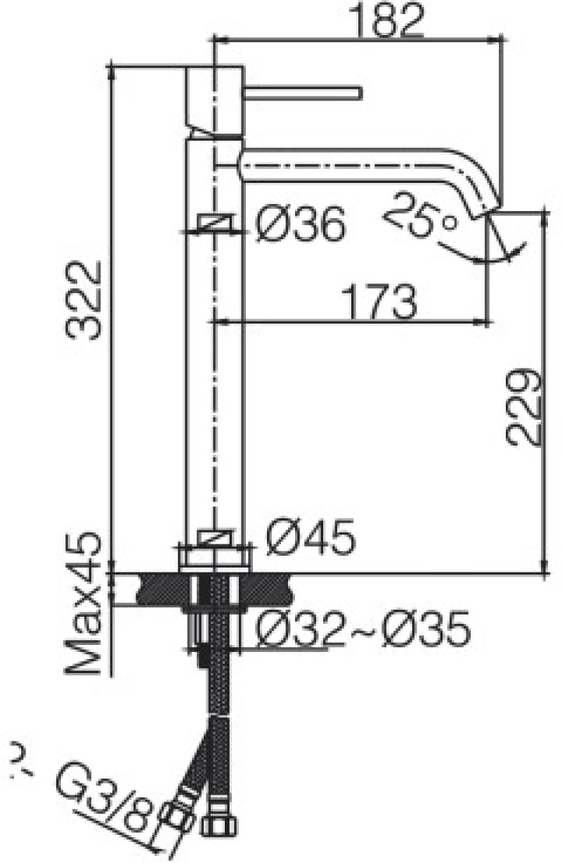 Μπαταρία Νιπτήρα Ψηλή IMEX MONZA BDM039-3NQ Νίκελ Ματ