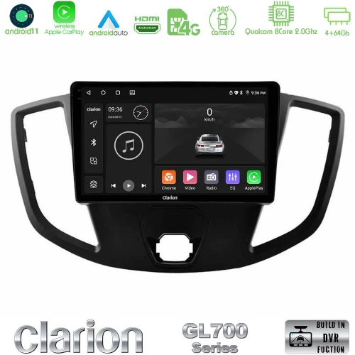 Clarion GL700 Series 8Core Android13 4+64GB Ford Transit 2014-> Navigation Multimedia Tablet 9" Με Carplay & Android Auto