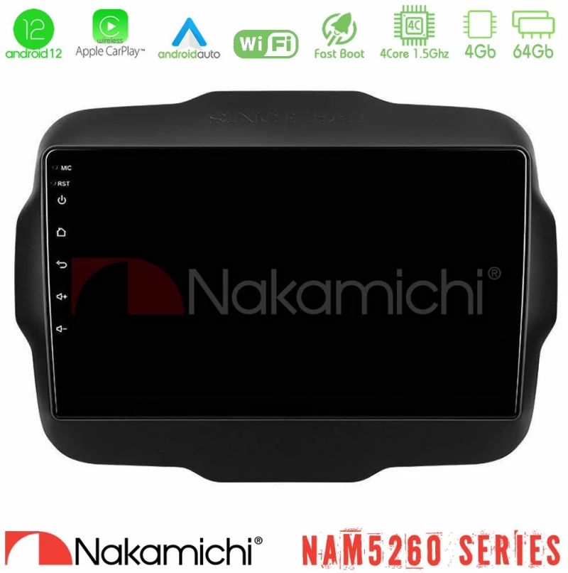 Nakamichi NAM5260 Series 4Core Android12 4+64GB Jeep Renegade 2015-2019 Navigation Multimedia Tablet 9" Με Carplay & Android Auto