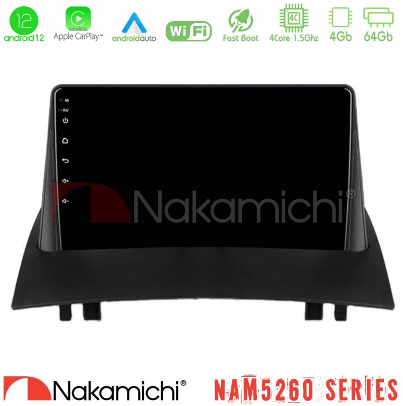 Nakamichi NAM5260 Series 4Core Android12 4+64GB Renault Megane 2 2002-2008 Navigation Multimedia Tablet 9" Με Carplay & Android Auto