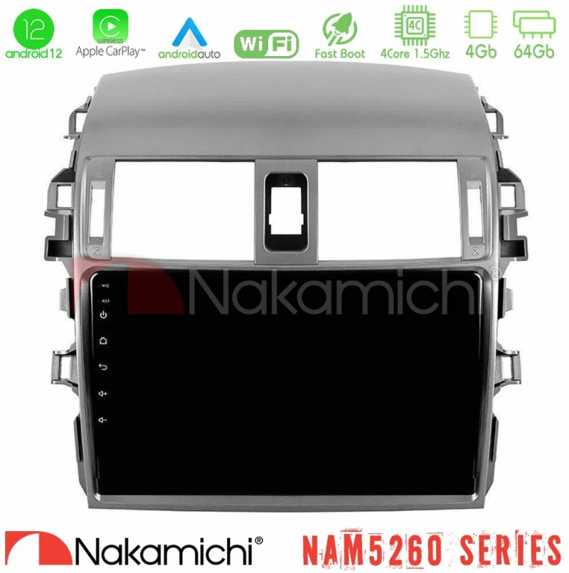 Nakamichi NAM5260 Series 4Core Android12 4+64GB Toyota Corolla 2008-2010 Navigation Multimedia Tablet 9" Με Carplay & Android Auto