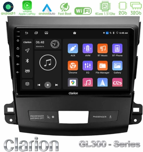 Clarion GL300 Series 4Core Android11 2+32GB Mitsubishi Outlander/Citroen C-Crosser/Peugeot 4007 Navigation Multimedia Tablet 9" Με Carplay & Android Auto