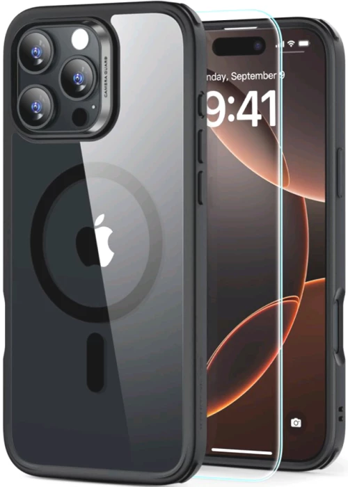 Θήκη & Αντιχαρακτικό Γυαλί Προστασίας Apple iPhone 16 Pro Max - ESR Classic Hybrid HaloLock Σετ Ανθεκτική με MagSafe & Tempered Glass Οθόνης - Clear / Black (4894240243589)