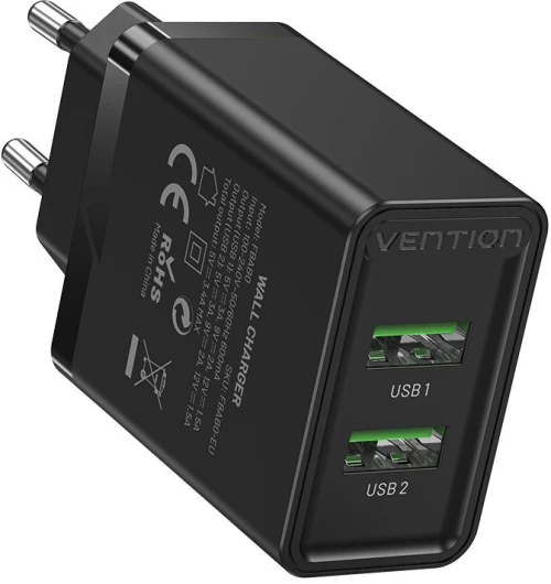 Vention 2-Port usb (A+a) Wall Charger (18w/18w) eu Black (Fbab0-eu) (Venfbab0-eu)