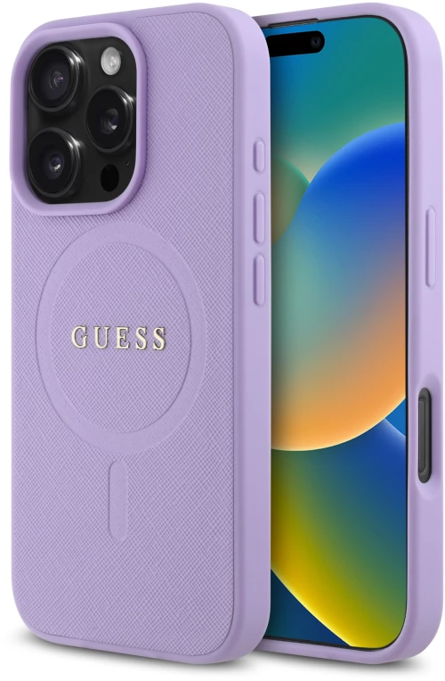Guess “saffiano Collection" Hard Case Θήκη Προστασίας από Δερματίνη – Iphone 16 pro max (Μωβ – Guhmp16xpsahmcu)