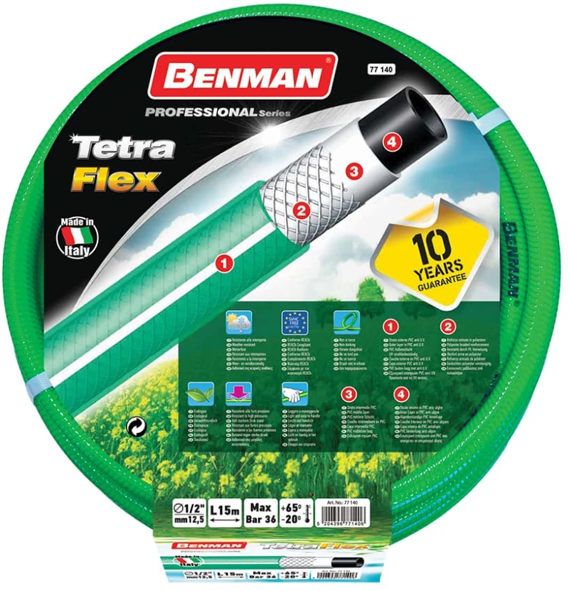 Λάστιχο ποτίσματος Tetraflex 1/2"x50m (ΠΡΑΣ&ΛΕ) BENMAN 77142