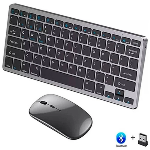 Weibo WB-8077 Ασύρματο Bluetooth Σετ Πληκτρολόγιο & Ποντίκι Αγγλικό US Γκρι