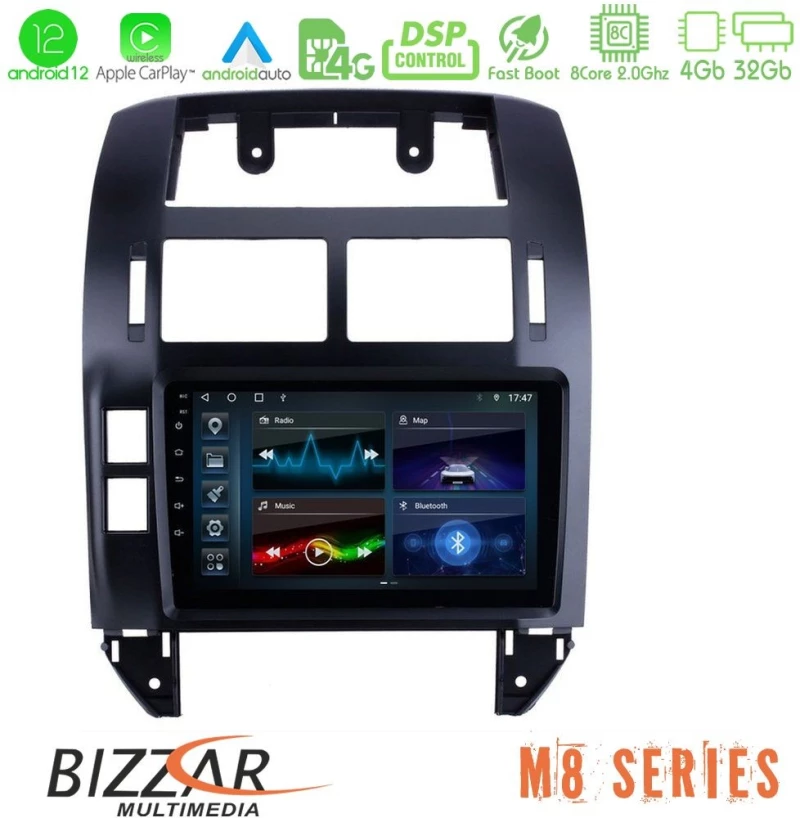 Bizzar M8 Series VW Polo 2002-2009 8core Android12 4+32GB Navigation Multimedia 9" U-M8-VW1229