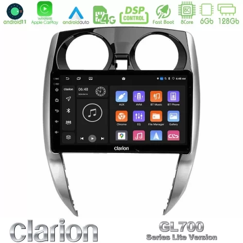 Clarion GL700 Lite Series 8Core Android11 6+128GB Nissan Note 2013-2018 Navigation Multimedia Tablet 10" Με Carplay & Android Au U-G76L-NS0481