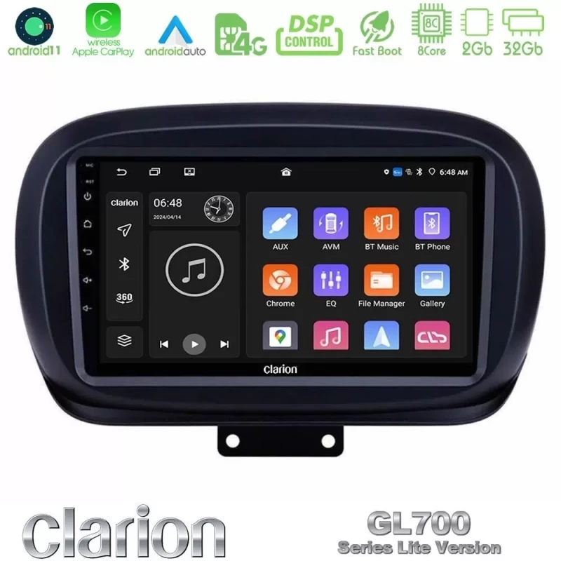 Clarion GL700 Lite Series 8Core Android11 2+32GB Fiat 500X Navigation Multimedia Tablet 9" Με Carplay & Android Auto U-G72L-FT230