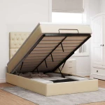 Οθωμανικό κρεβάτι με στρώμα & LEDs Cream 120x200cm ύφασμα Κρεμ 3314084