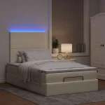 Οθωμανικό κρεβάτι με στρώμα & LEDs Cream 120x190cm ύφασμα Κρεμ 3313911