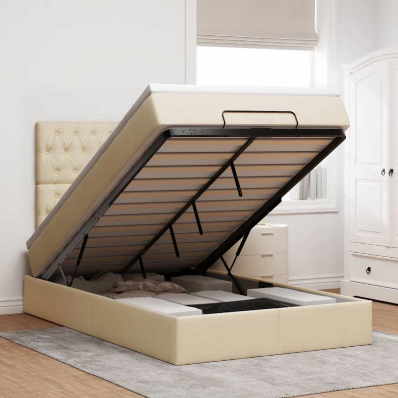 Οθωμανικό κρεβάτι με στρώμα Cream 120x200cm ύφασμα Κρεμ 3313235