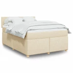 Κρεβάτι Boxspring με Στρώμα Κρεμ 140x190 εκ. Υφασμάτινο Κρεμ 3286673
