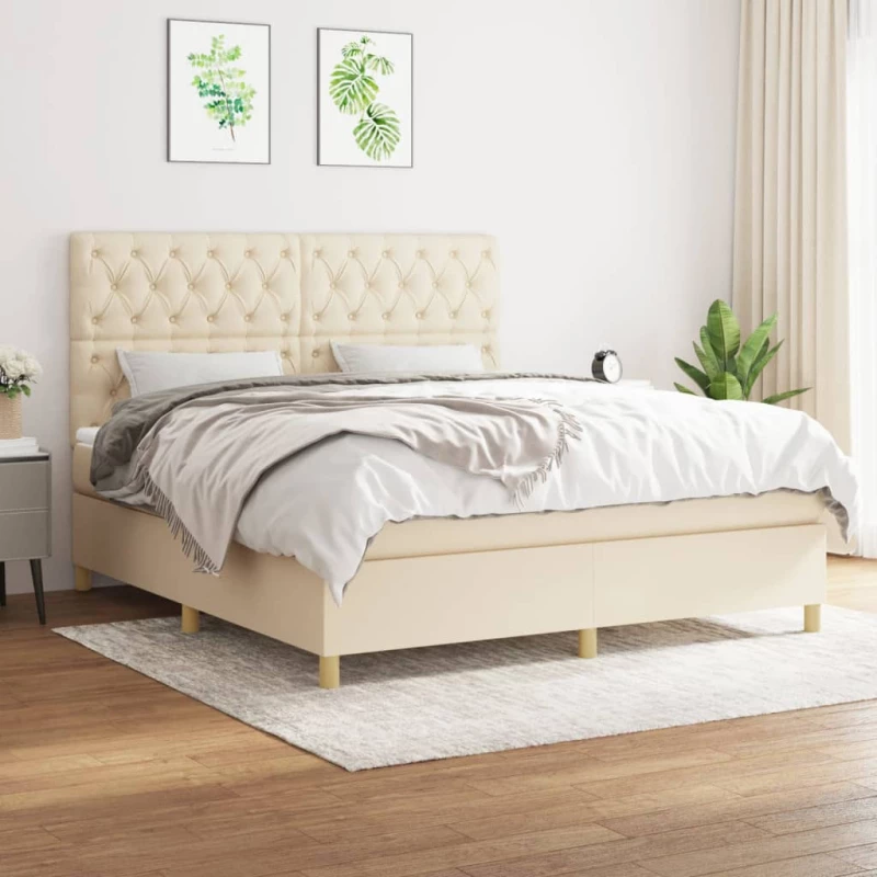 Κρεβάτι Boxspring με Στρώμα Κρεμ 160x200 εκ. Υφασμάτινο Κρεμ 3142590