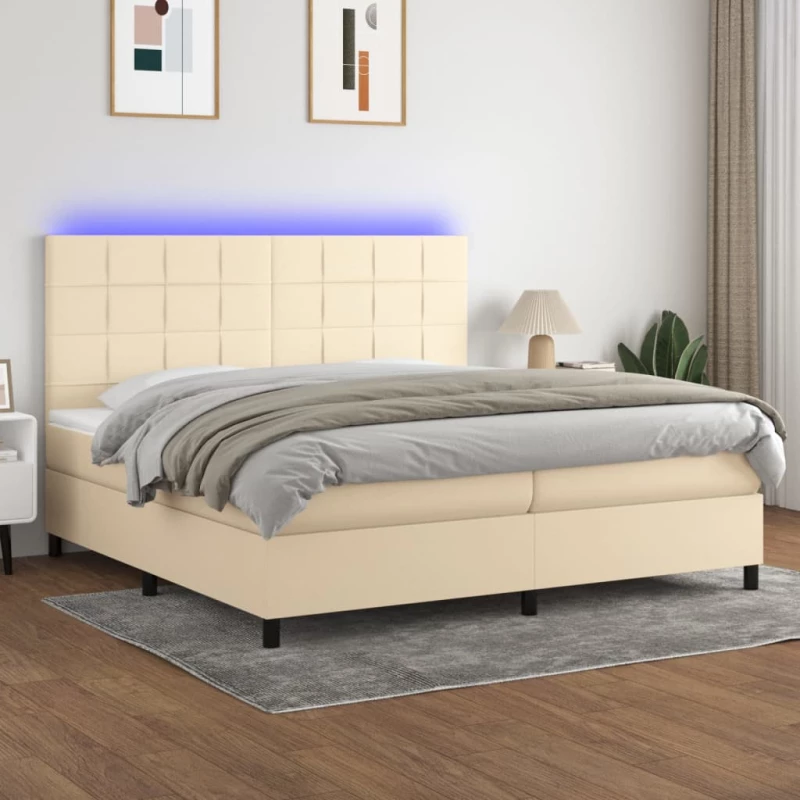 Κρεβάτι Boxspring με Στρώμα & LED Κρεμ 200x200 εκ. Υφασμάτινο Κρεμ 3134906