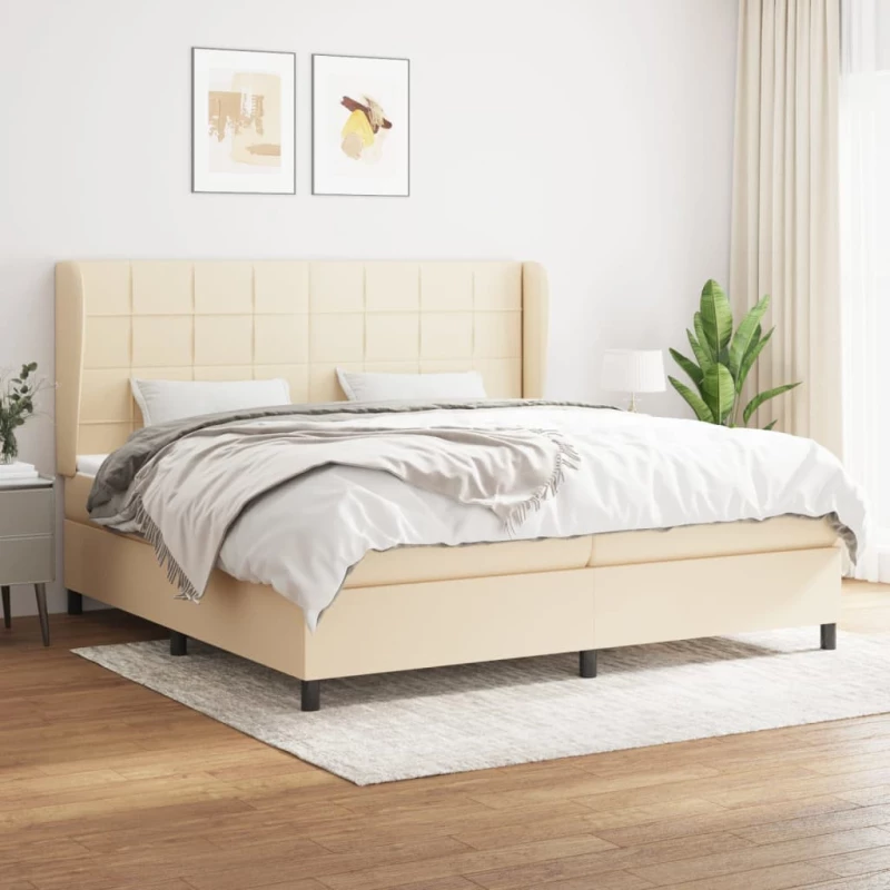 Κρεβάτι Boxspring με Στρώμα Κρεμ 200x200 εκ. Υφασμάτινο Κρεμ 3127994