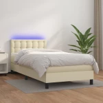 Κρεβάτι Boxspring με Στρώμα & LED Κρεμ 100x200 εκ. Συνθ. Δέρμα Κρεμ 3134209