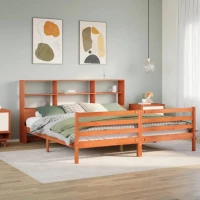 Κρεβάτι Βιβλιοθήκη Χωρίς Στρώμα Καφέ 180x200 εκ Μασίφ Πεύκο Καφέ κεριού 3321920