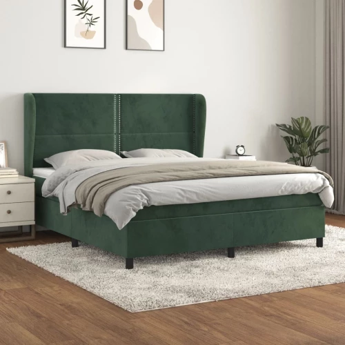 Κρεβάτι Boxspring με Στρώμα Σκούρο Πράσινο 180x200εκ. Βελούδινο Σκούρο πράσινο 3129168