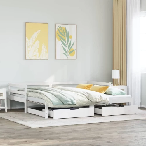 Καναπές Κρεβάτι Συρόμενος Χωρίς Στρώμα 90x190 εκ. & Συρτάρια Λευκό 3302147