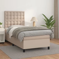 Κρεβάτι Boxspring με Στρώμα Καπουτσίνο 90x190εκ.από Συνθ. Δέρμα Καφέ 3142820