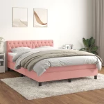 Κρεβάτι Boxspring με Στρώμα Ροζ 140x190 εκ. Βελούδινο Ροζ 3141484