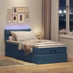 Οθωμανικό κρεβάτι με στρώμα & LEDs Μπλε 100x200 cm Ύφασμα Μπλε 3312373