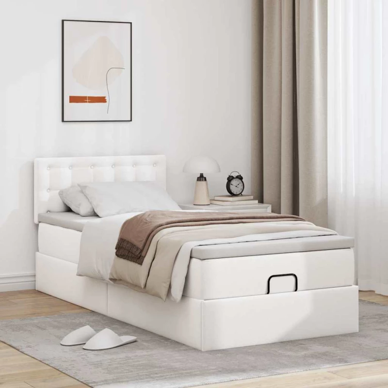 Οθωμανικό κρεβάτι με στρώμα Λευκό 100x200cm Faux Leather Λευκό 3311289