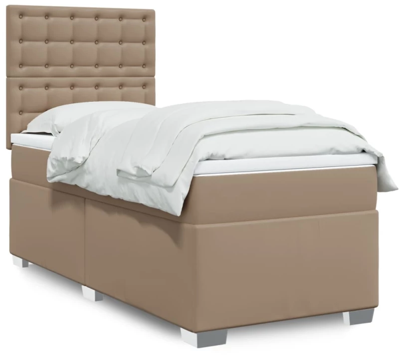 Κρεβάτι Boxspring με Στρώμα Καπουτσίνο 90x190εκ.από Συνθ. Δέρμα Καφέ 3293003