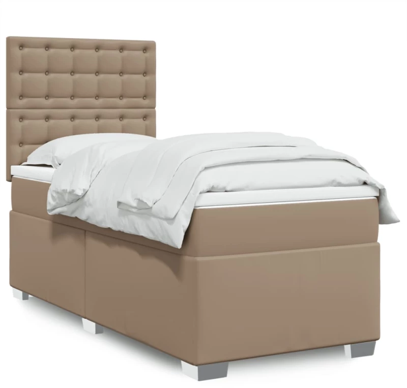 Κρεβάτι Boxspring με Στρώμα Καπουτσίνο 90x190εκ.από Συνθ. Δέρμα Καφέ 3290703