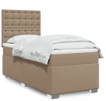 Κρεβάτι Boxspring με Στρώμα Καπουτσίνο 90x190εκ.από Συνθ. Δέρμα Καφέ 3290703