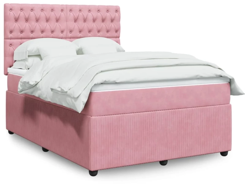 Κρεβάτι Boxspring με Στρώμα Ροζ 140x190 εκ. Βελούδινο Ροζ 3294645
