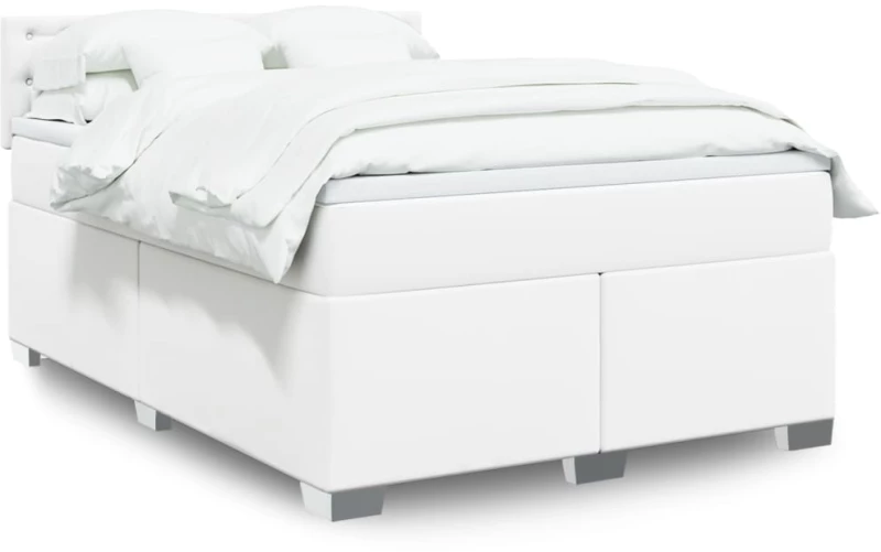 Κρεβάτι Boxspring με Στρώμα Λευκό 140x190εκ.από Συνθετικό Δέρμα Λευκό 3288421