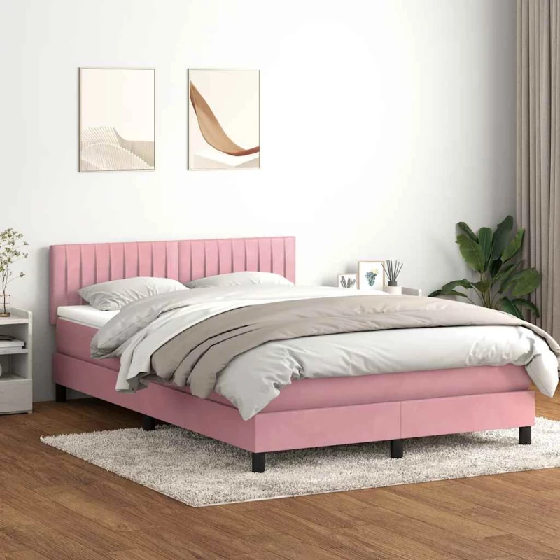 Κρεβάτι Boxspring με Στρώμα Ροζ 160x210 εκ. Βελούδινο Ροζ 3317084